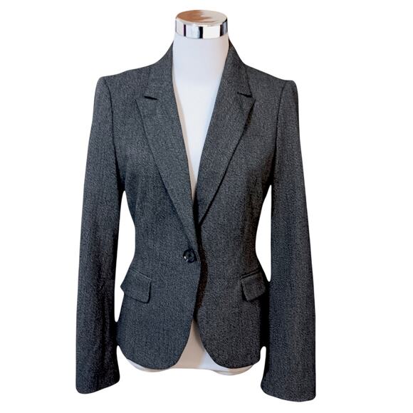 EXPRESS Tweed Blazer‎ Jacket Size 6 Good Quality Career Professional Dark Gray - Picture 1 of 12